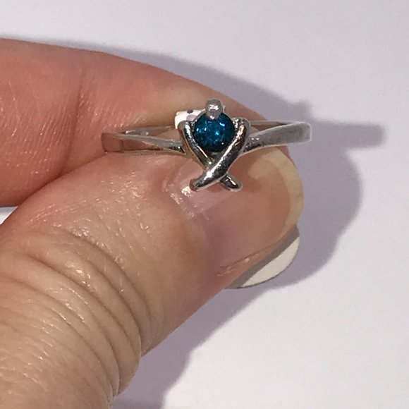 Silver Aqua Blue X Ring, Size 5 1/2 - Picture 4 of 9